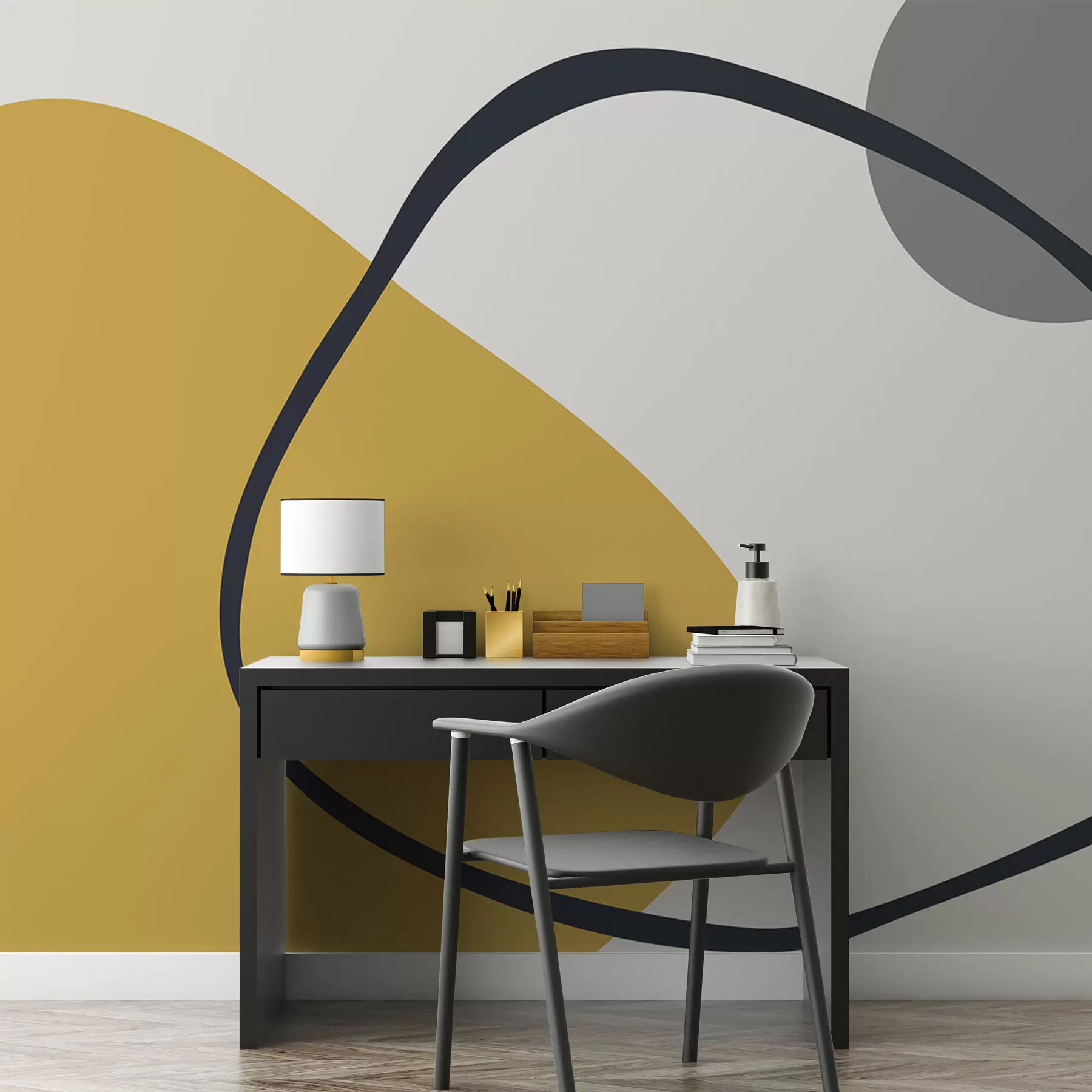 fototapeter Geometriske gule og grå former på en lys bakgrunn w01687