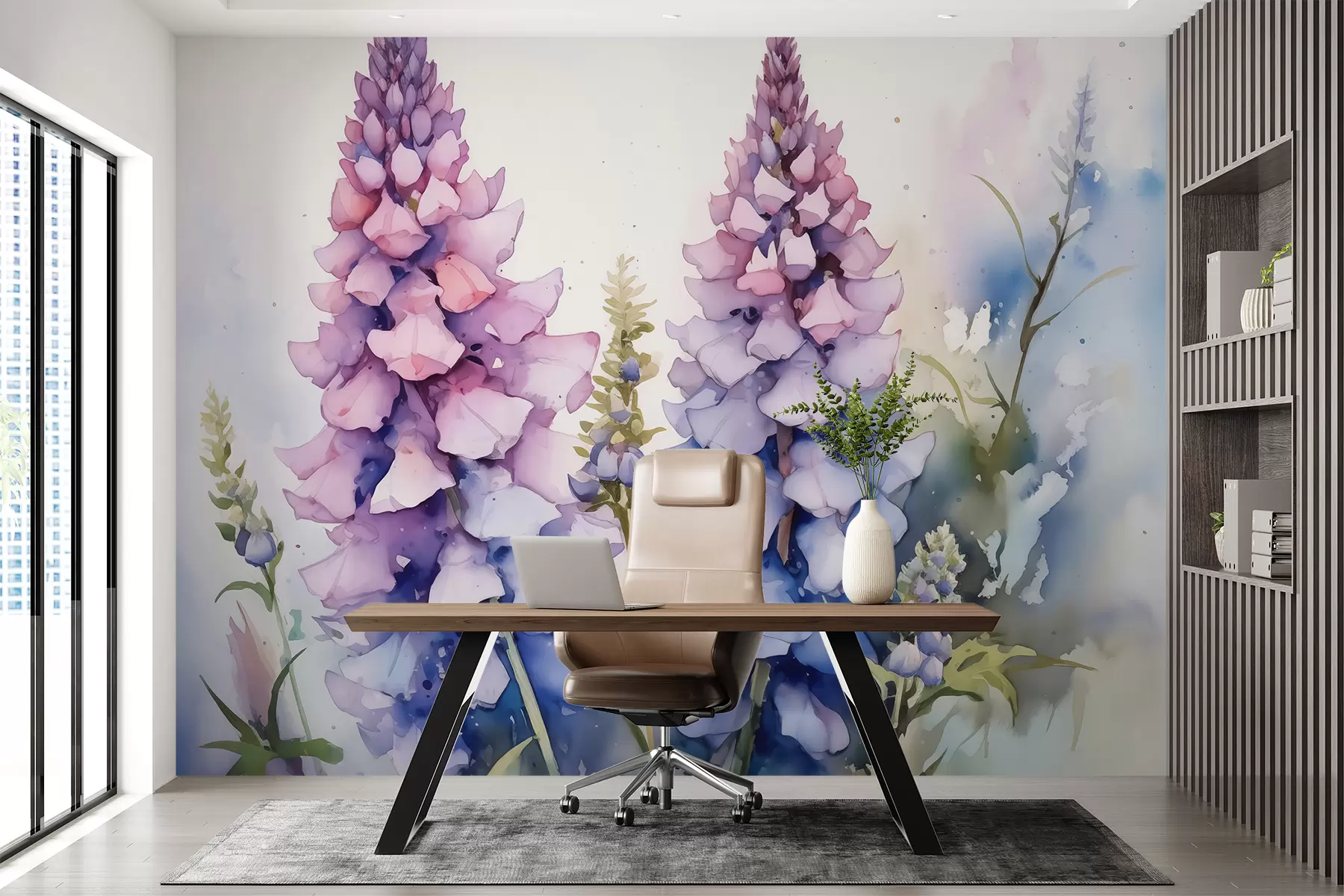 fototapeter Blomstrende lupiner våt akvarell, blå, lilla w01766