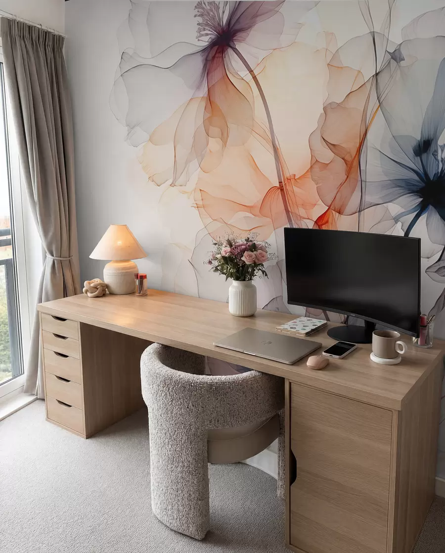 fototapeter Abstrakte, gjennomskinnelige blomster i flytende akvarell w01781