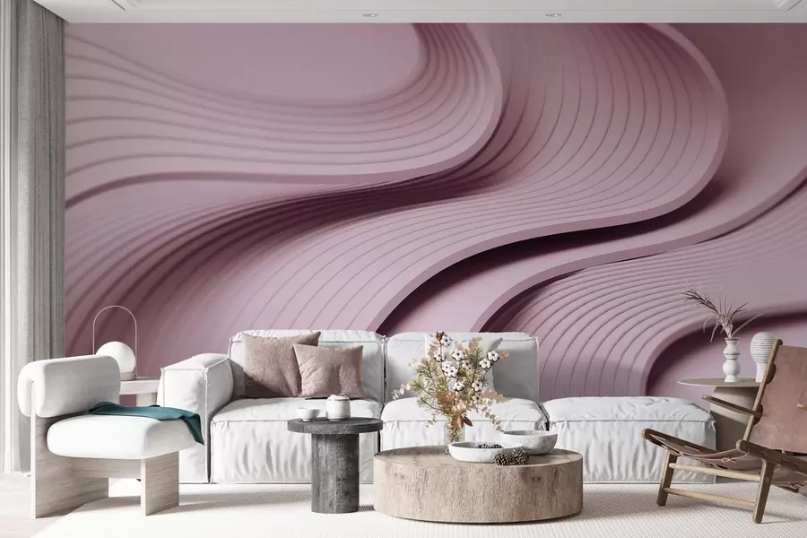 fototapeter Elegante voluminøse bølger i 3D-stil i pudderfarger w01147v1