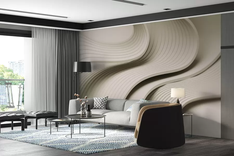 fototapeter Elegante voluminøse bølger i 3D-stil i beige nyanser w01147v2