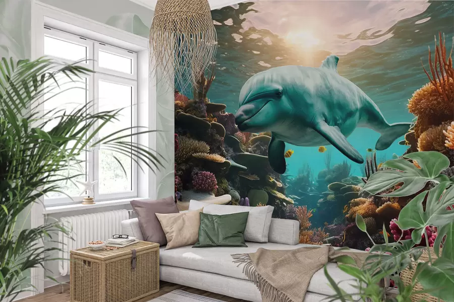 fototapeter Stor delfin i undervannsverdenen i korallrev w01873