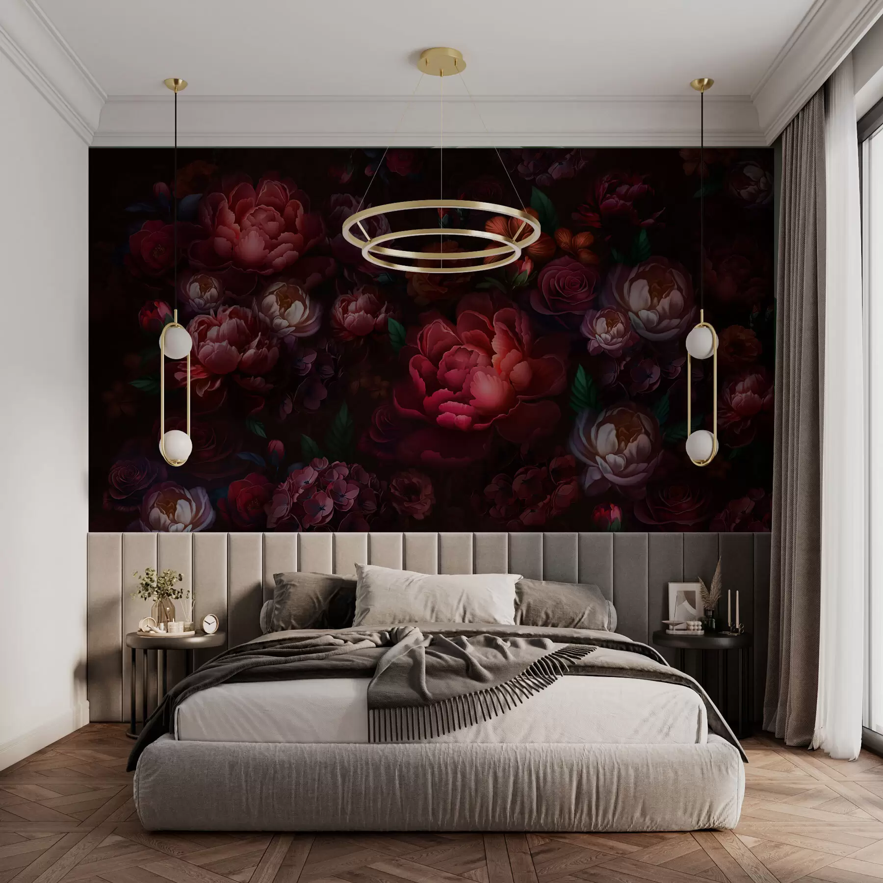 fototapeter Utsøkte blomster på en mørk bakgrunn w01794