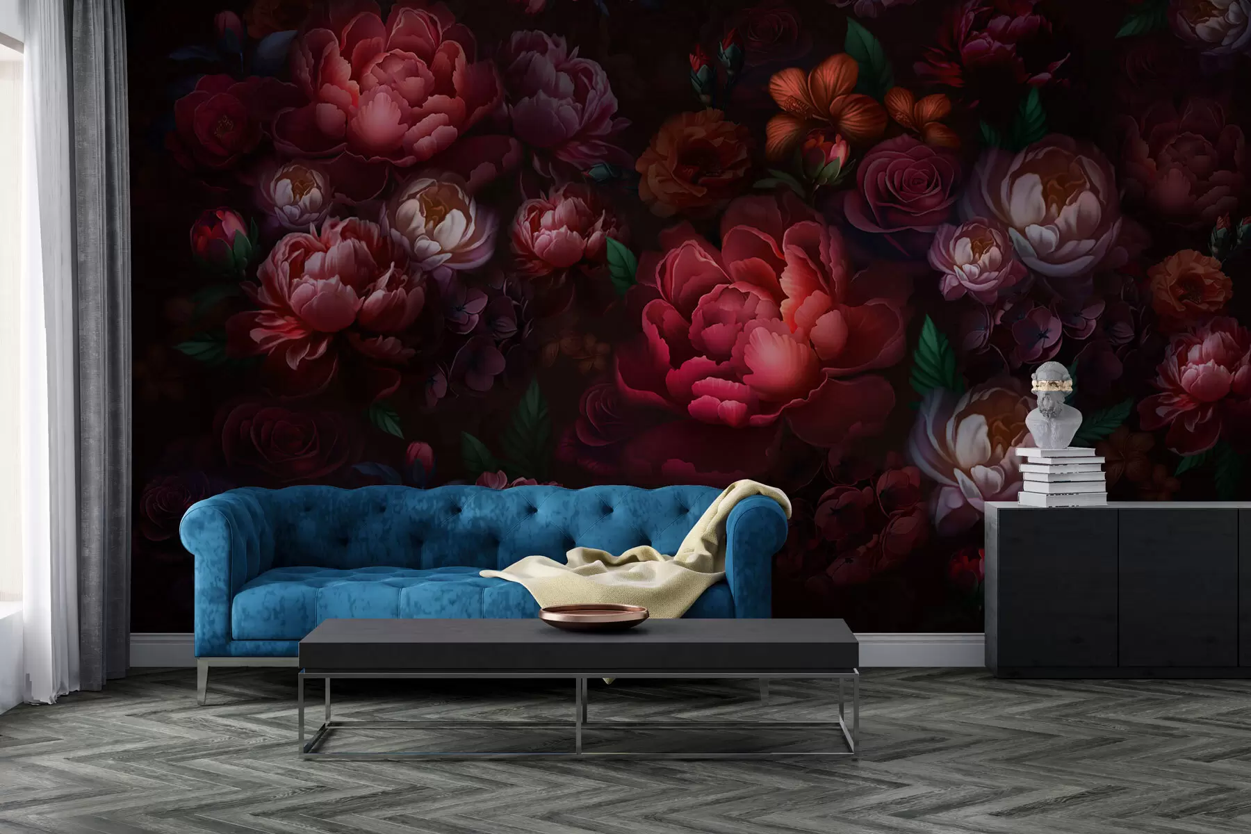 fototapeter Utsøkte blomster på en mørk bakgrunn w01794