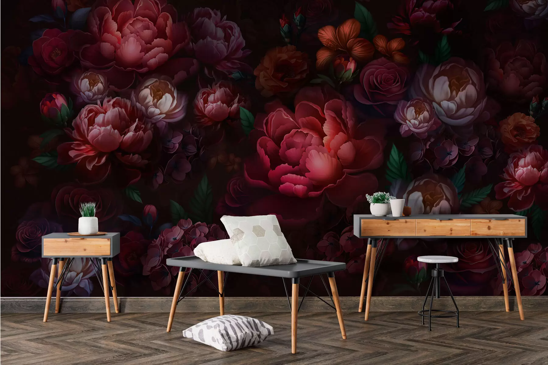 fototapeter Utsøkte blomster på en mørk bakgrunn w01794