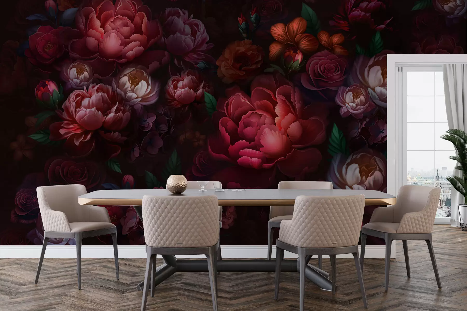 fototapeter Utsøkte blomster på en mørk bakgrunn w01794