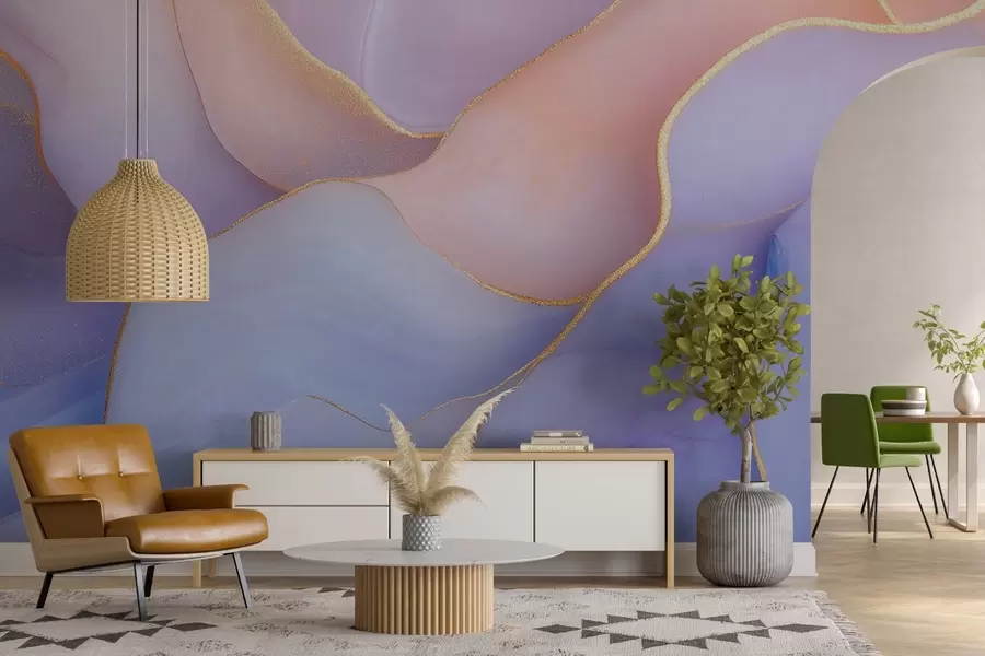 fototapeter Abstrakt komposisjon med marmormønstre og delikate akvarellstrukturer i myke pastellfarger w01827