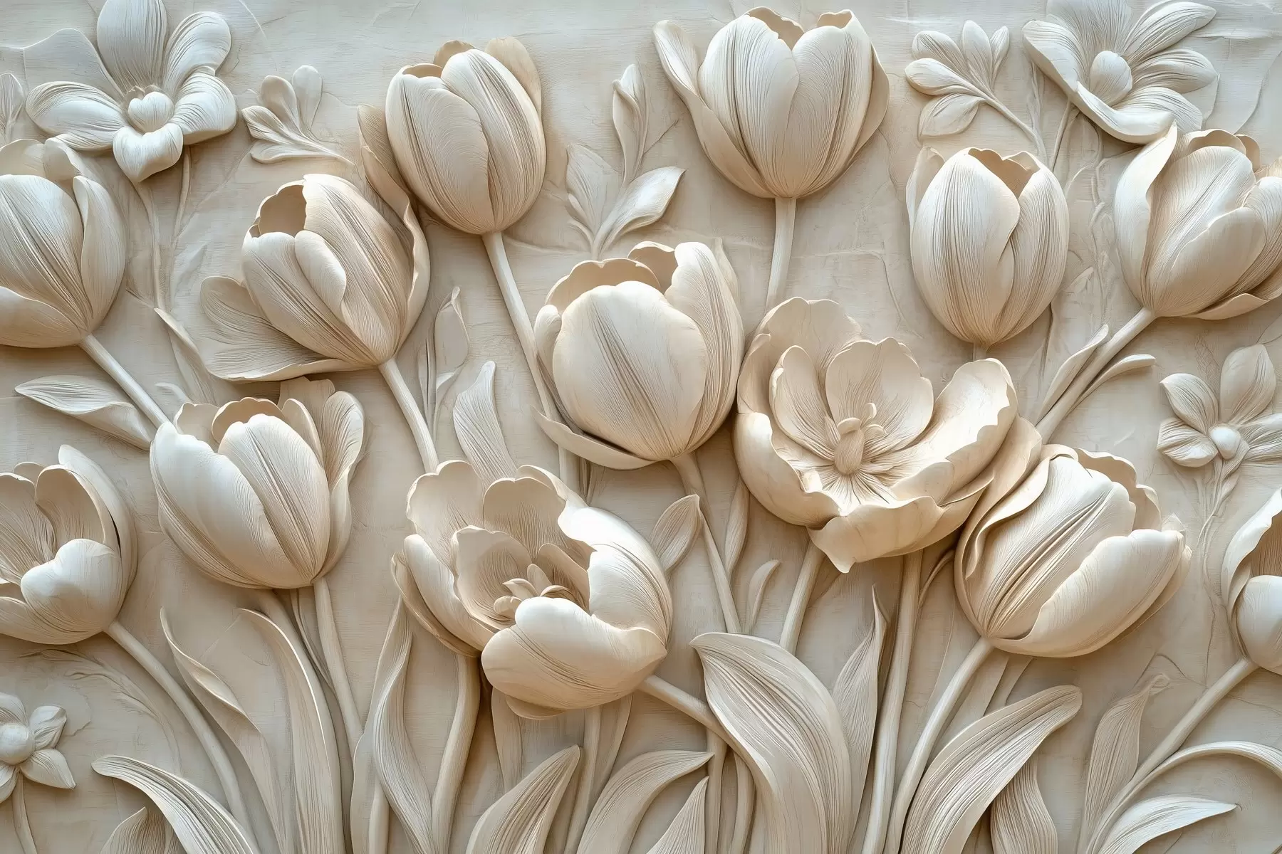fototapeter 3D-blomsterkunst med grasiøse tulipaner i beige farge w01851