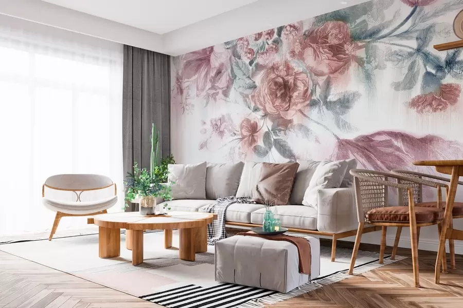 fototapeter Delikat pastellfarget blomsteroppsatsdesign w00389