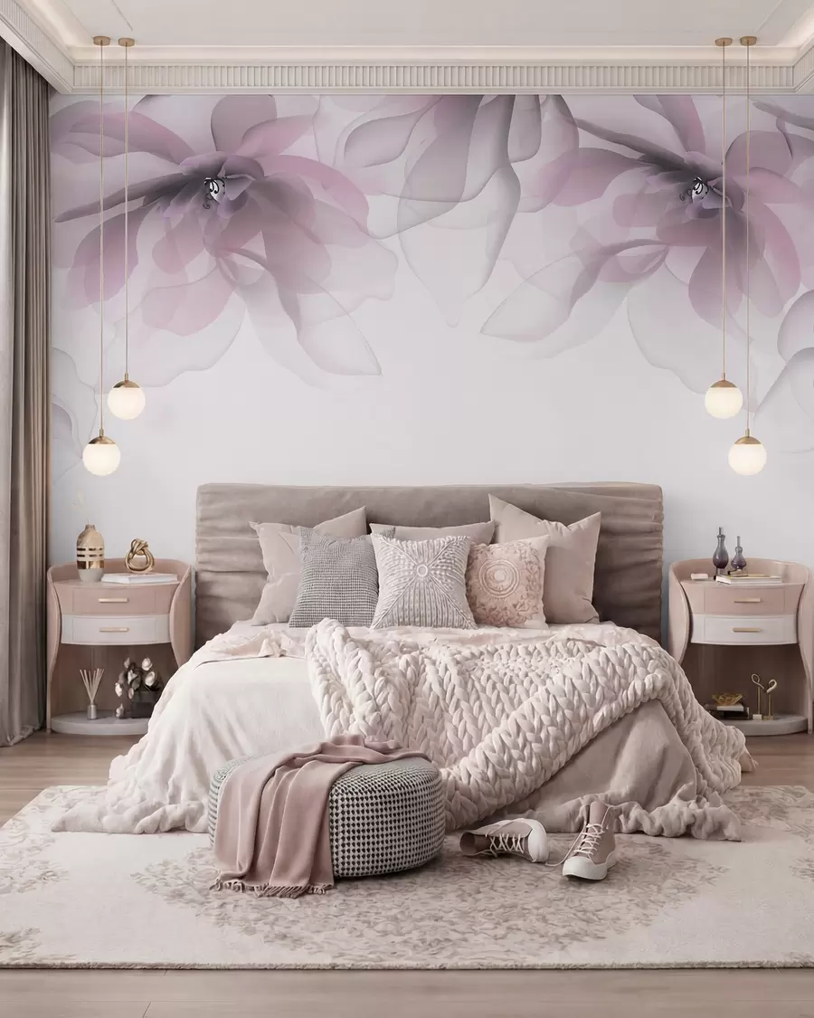 fototapeter rosa gjennomskinnelige store blomster på toppen w02093