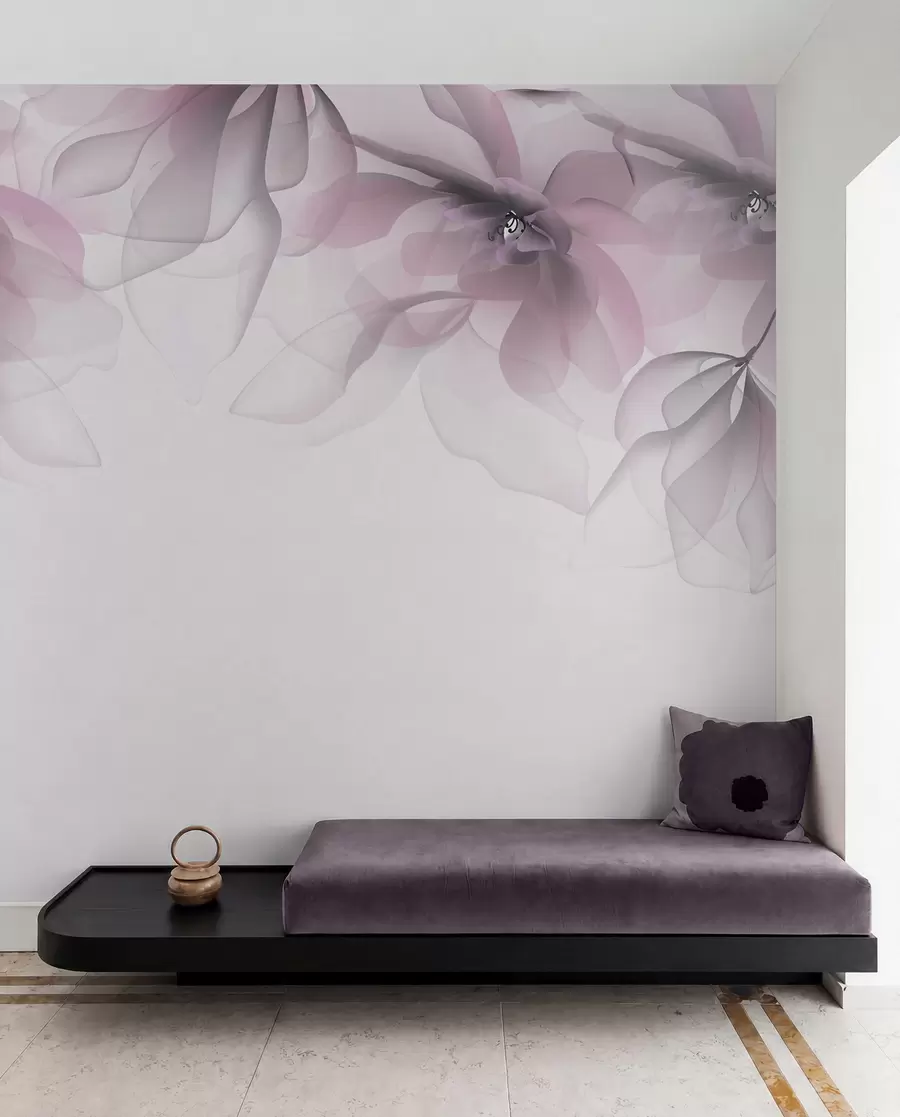 fototapeter rosa gjennomskinnelige store blomster på toppen w02093