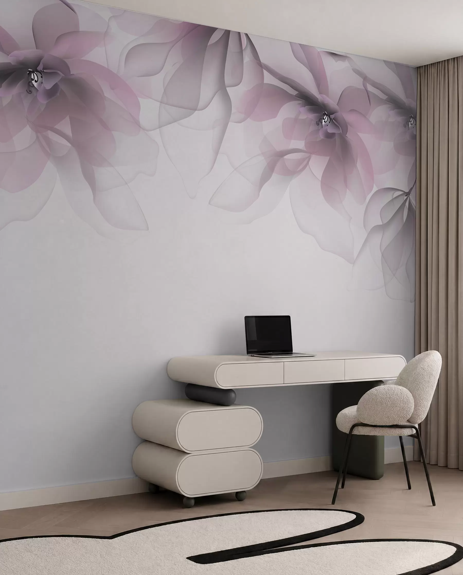 fototapeter rosa gjennomskinnelige store blomster på toppen w02093