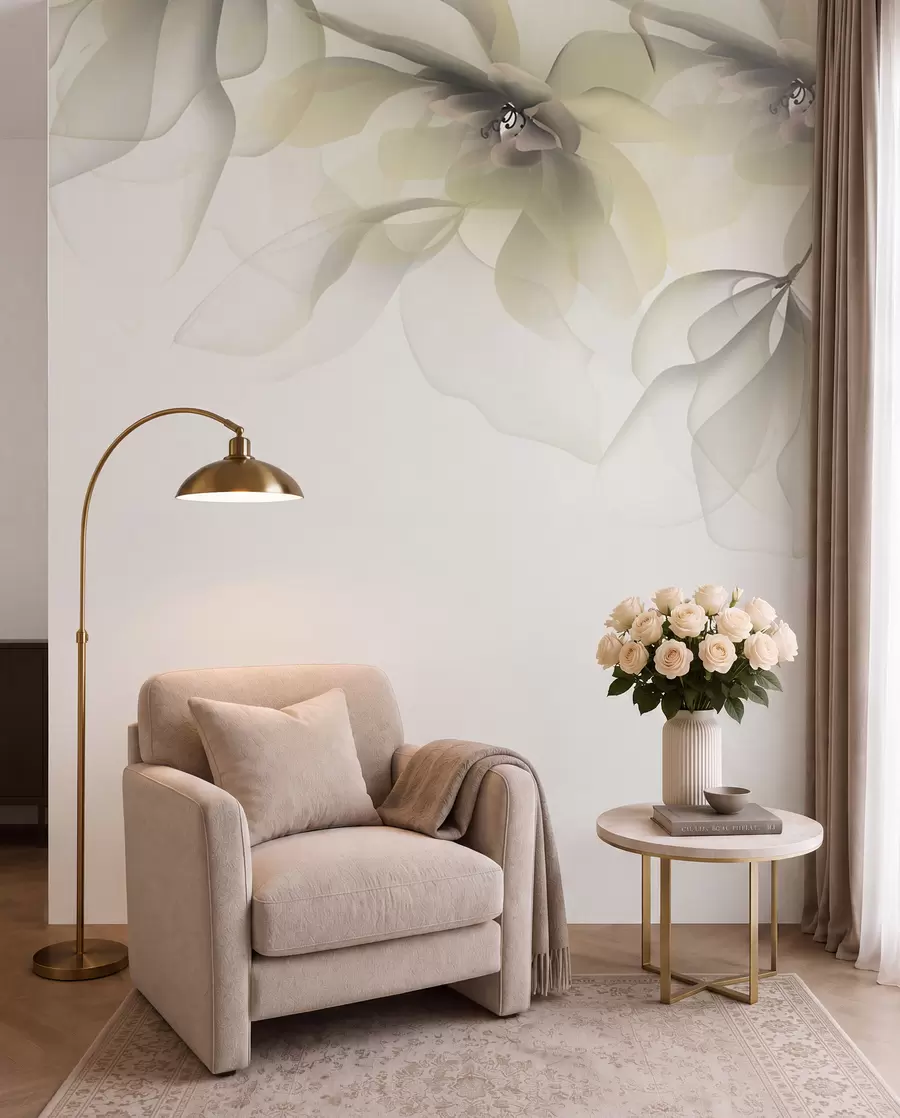 fototapeter gule gjennomskinnelige store blomster på toppen w02093v1