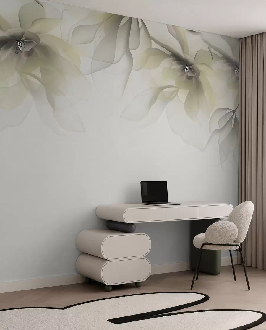 fototapeter gule gjennomskinnelige store blomster på toppen w02093v1