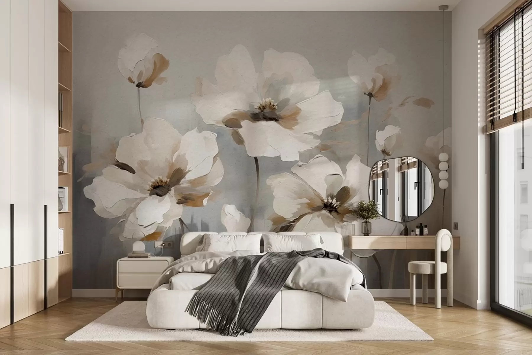 fototapeter Oljemalte blomster på en betongvegg w02120