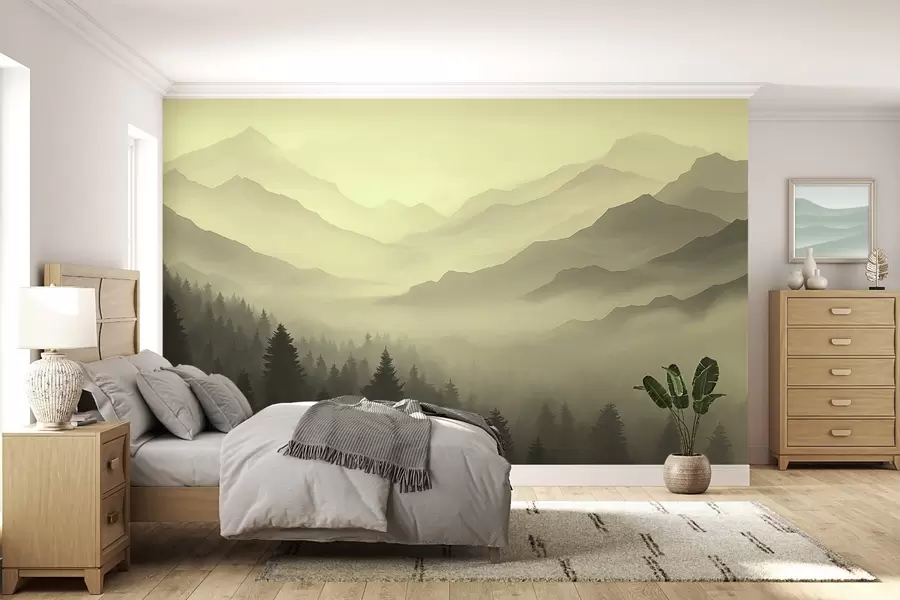 fototapeter Skog og fjell i grønne nyanser w02186v1