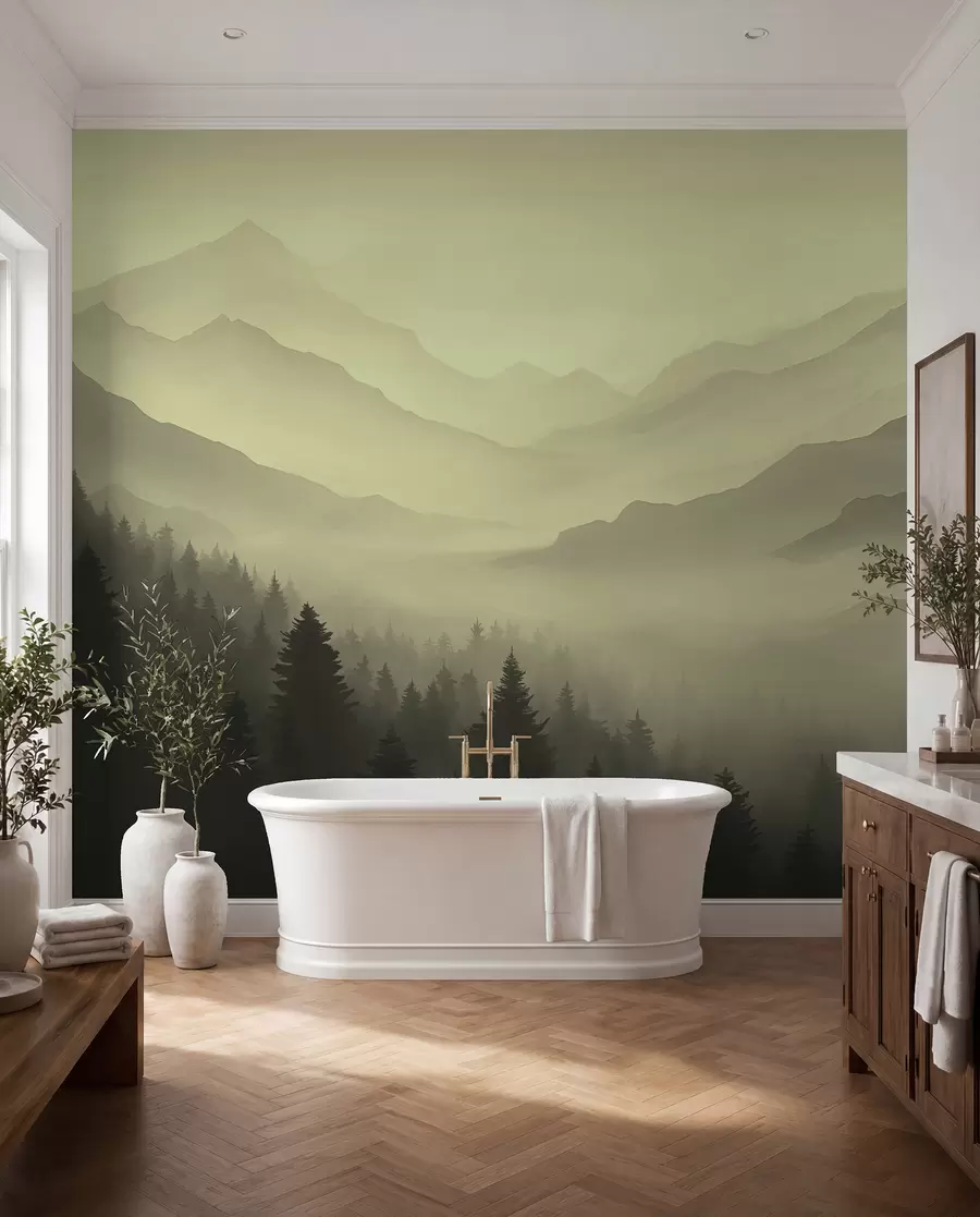 fototapeter Skog og fjell i grønne nyanser w02186v1