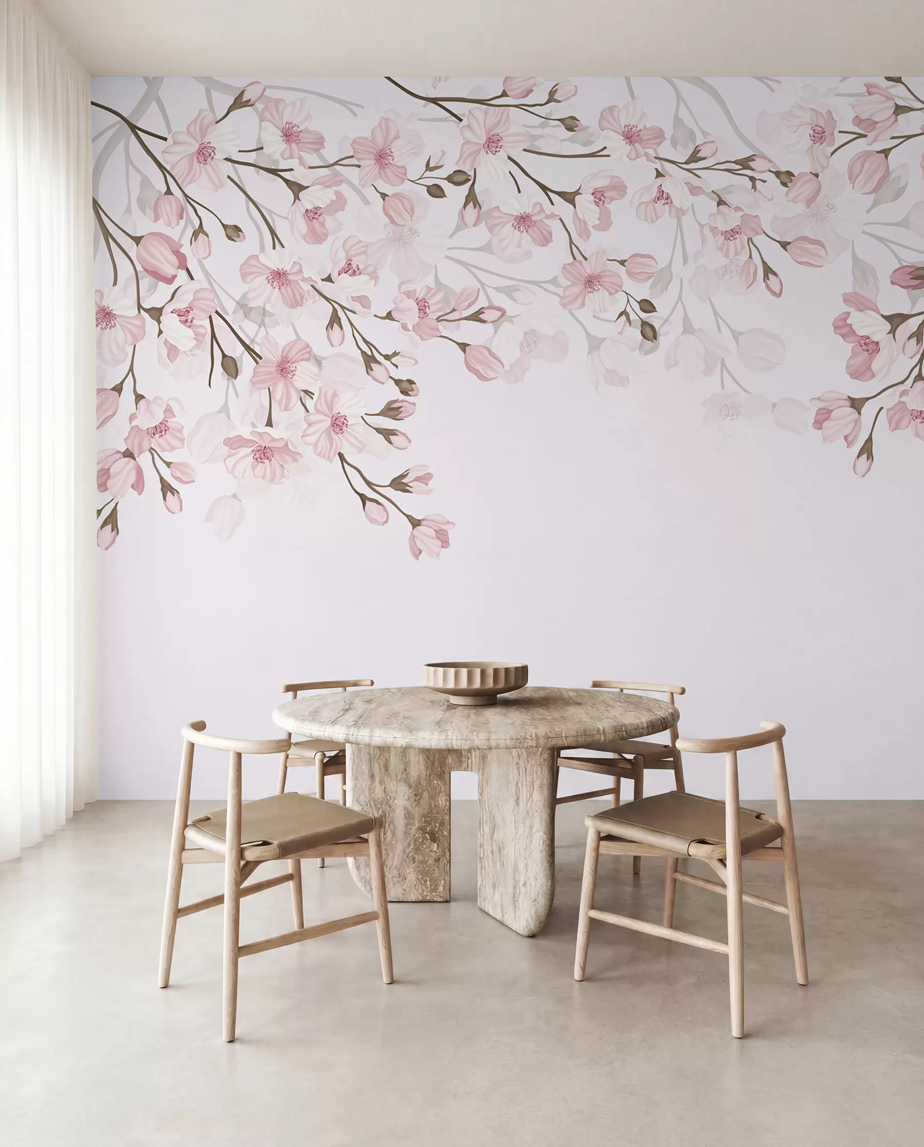 fototapeter rosa blomstrende grener på rosa bakgrunn w02200