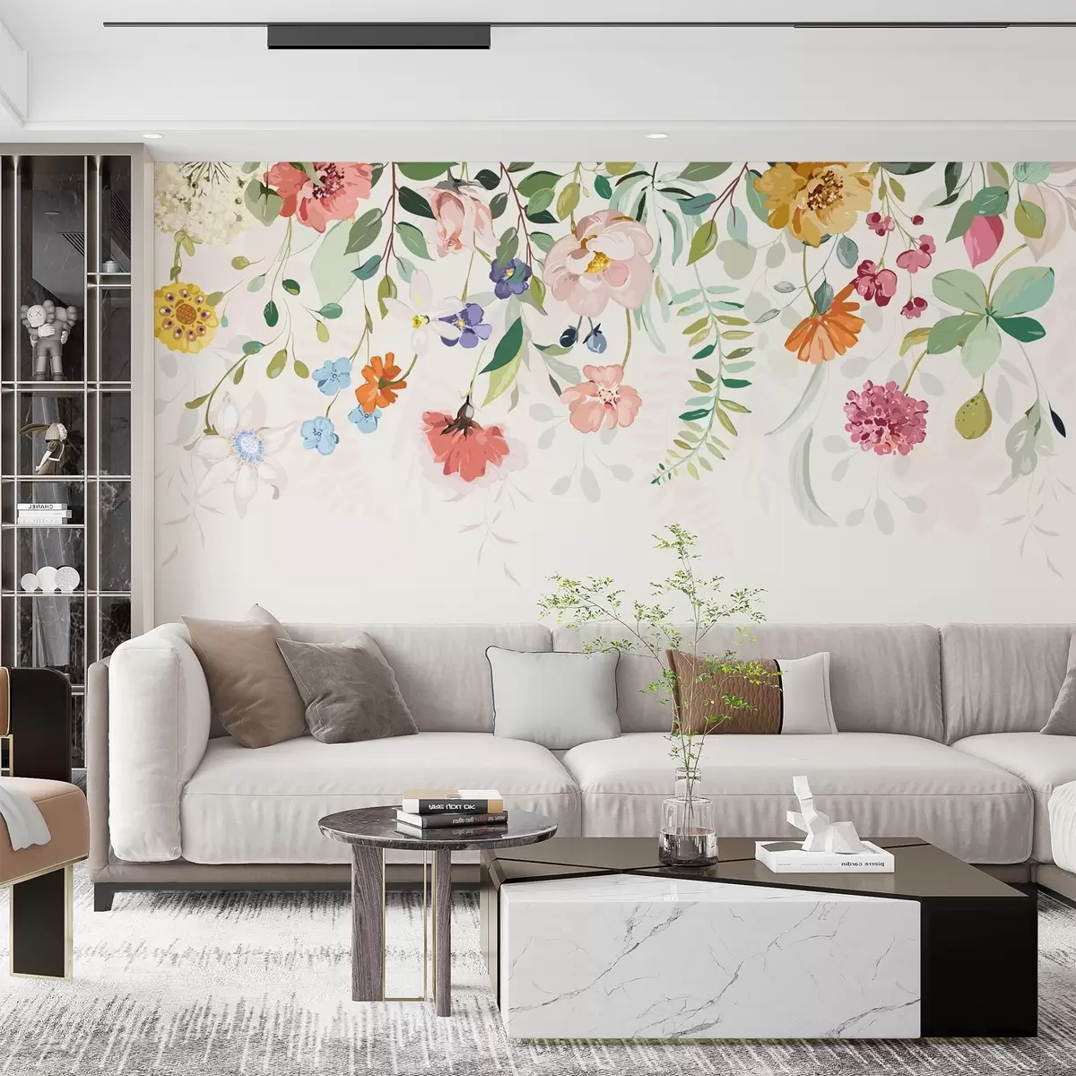 fototapeter fargerike blomster og blader på toppen w02201