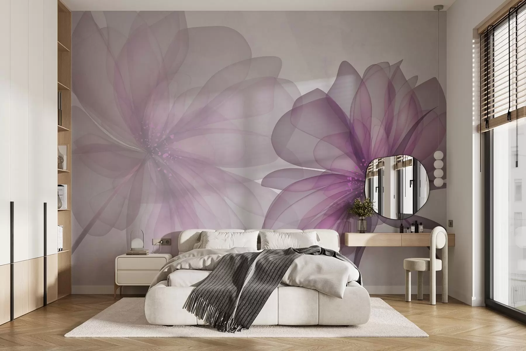 fototapeter gjennomskinnelige store rosa blomster w02205