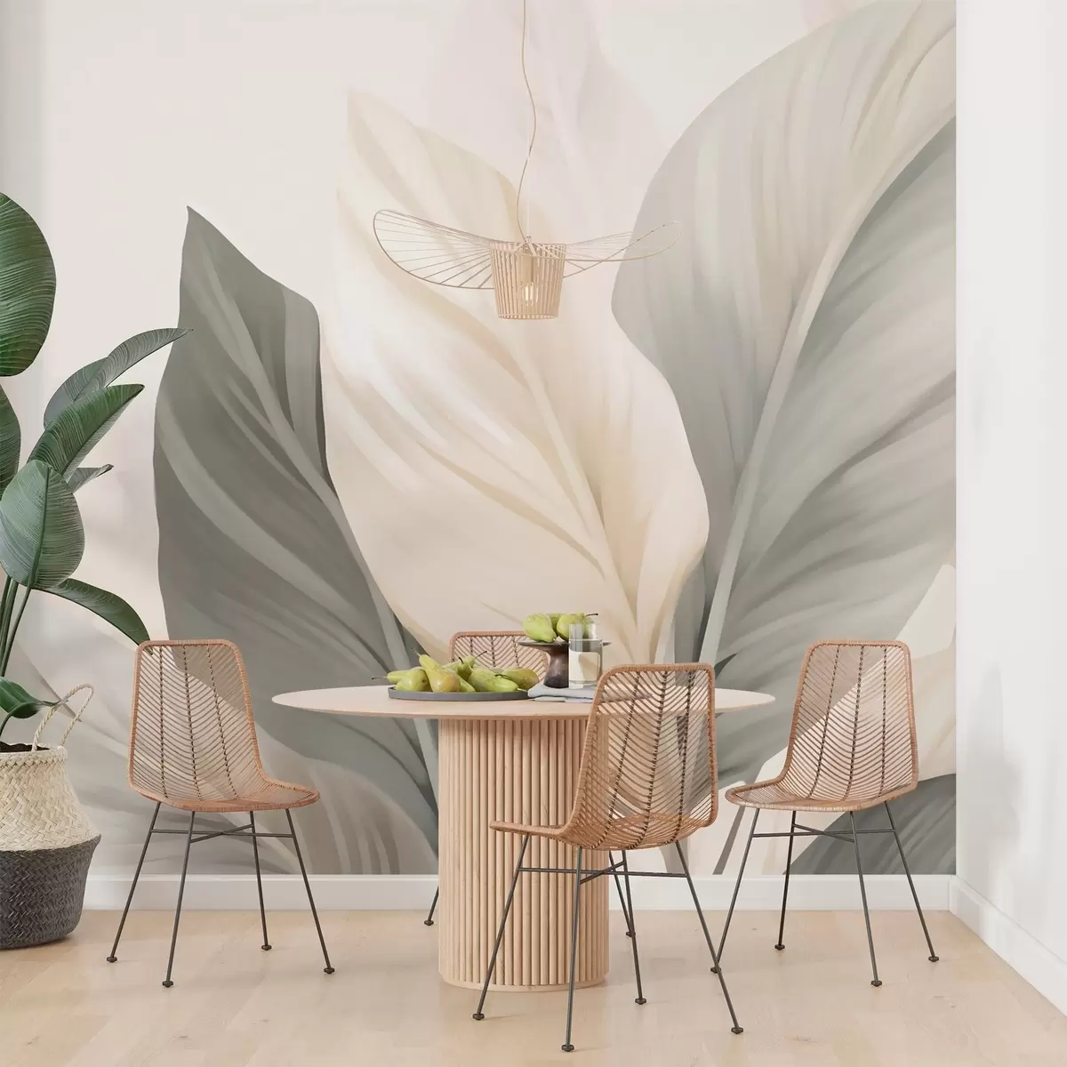 fototapeter Beige og grå blader på en lys bakgrunn w02217