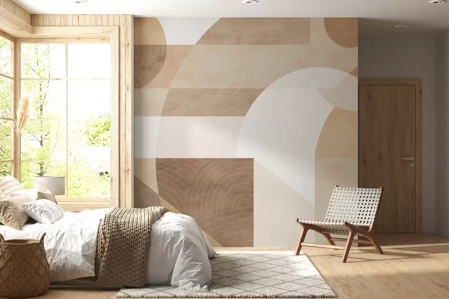 fototapeter Moderne geometri med abstrakte former, strukturerte detaljer i beige og brune toner w02140