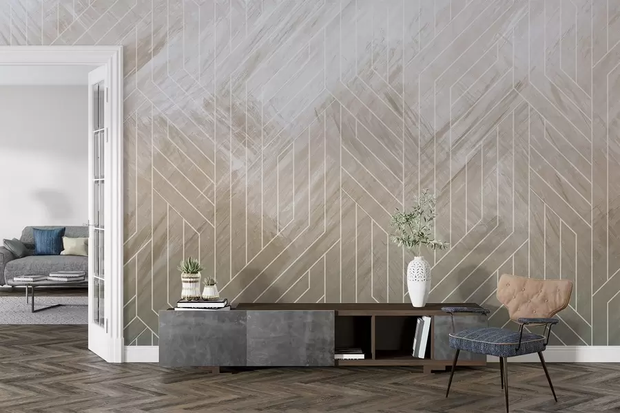 fototapeter Geometrisk, abstrakt bakgrunn med diagonale linjer og gradient-effekt i brune nyanser w08433v1