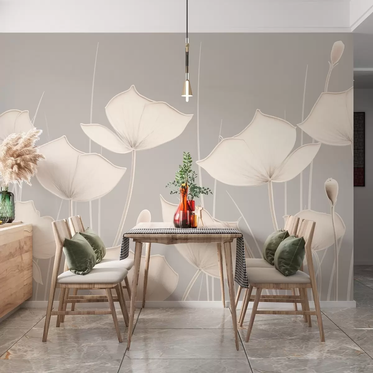 fototapeter Minimalistisk bilde av blomster med tynne stilker w02259