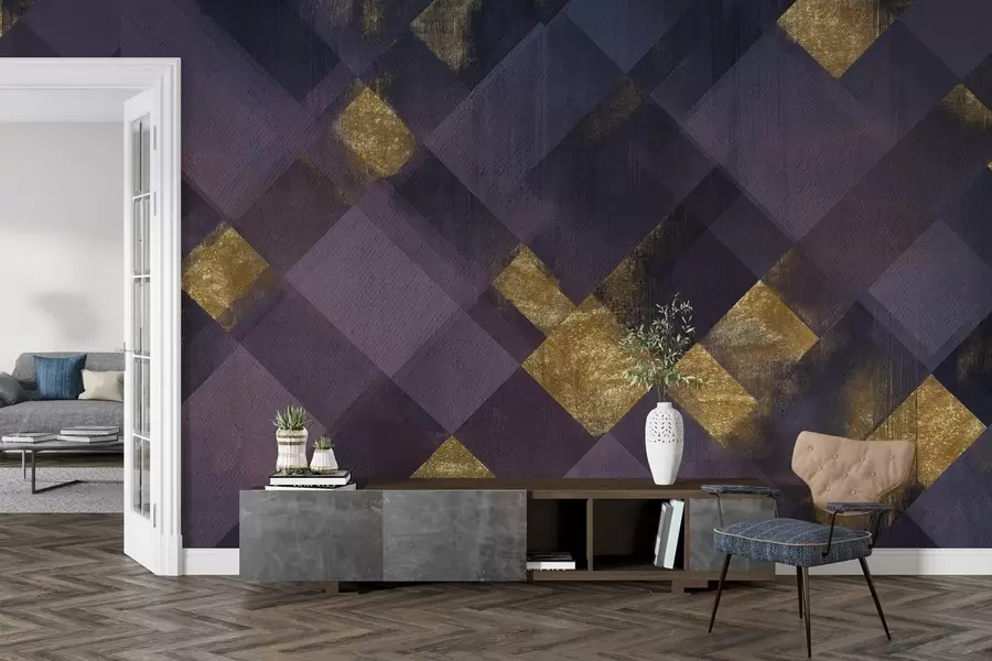 fototapeter moderne geometri i en luksuriøs stil med en lilla fargetone w02340v2