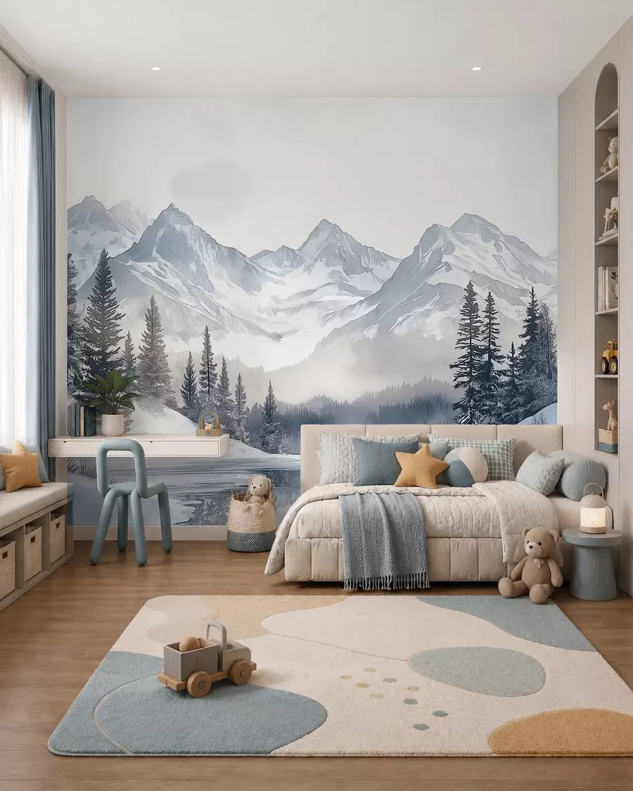 fototapeter Snøtopper bak innsjøen w02357