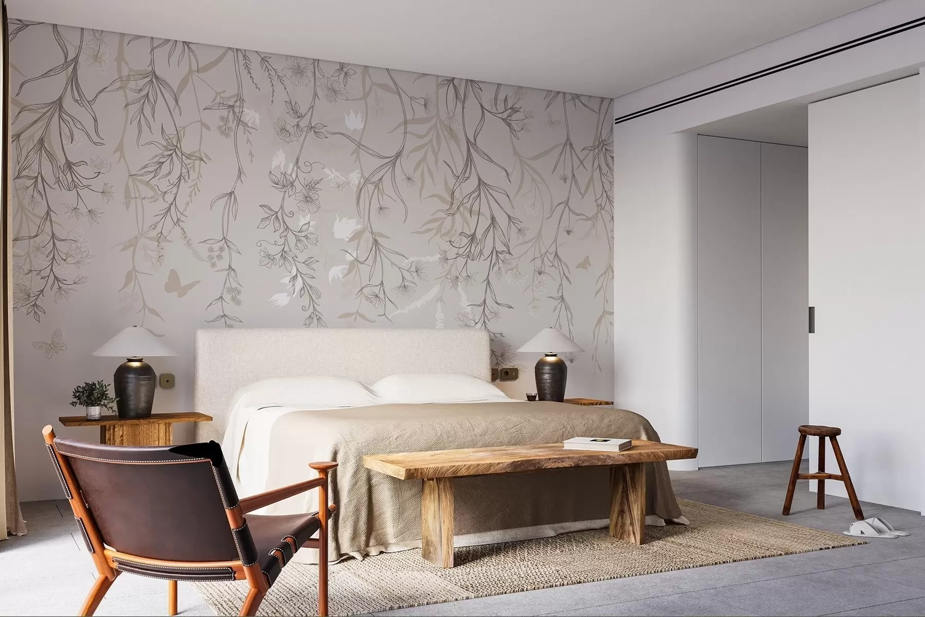 fototapeter Tynne, lineære blomster som henger ned fra fjellet w02007