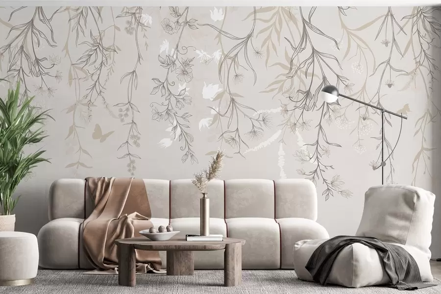 fototapeter Tynne, lineære blomster som henger ned fra fjellet w02007