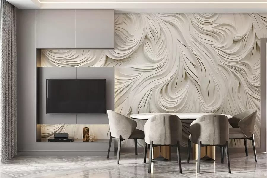 fototapeter Volumetrisk mønster på veggen i lyse farger w02010