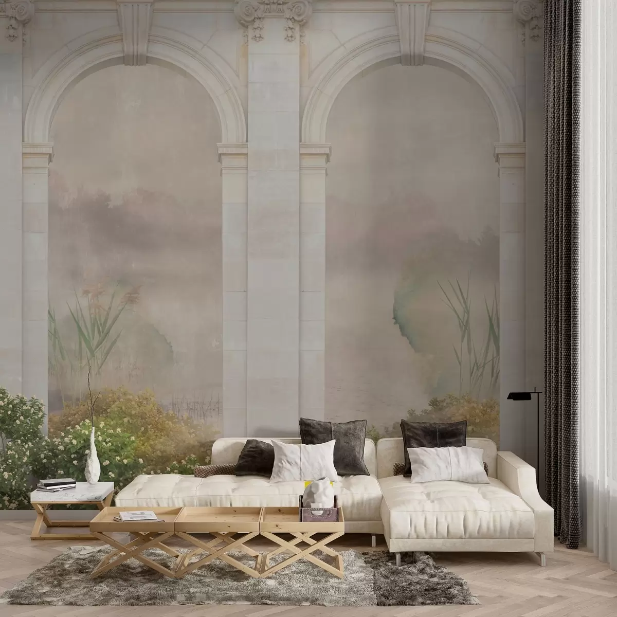 fototapeter Lette buer med busker og blomster w02371v1