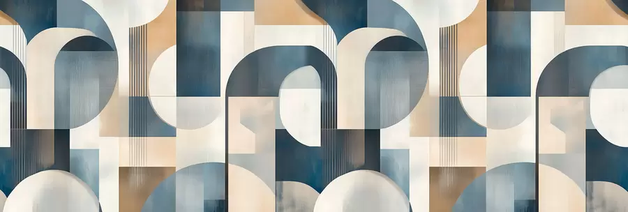 fototapeter Art deco-tapet med geometrisk mønster i blått, beige og melkeaktige nyanser w02346