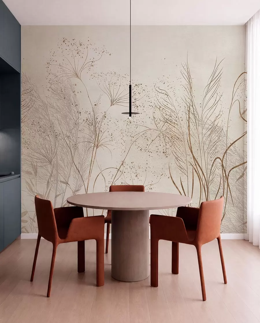 fototapeter En monokrom illustrasjon av forskjellige beige planter og pigger med delikate, spinkle linjer og teksturer  w08441