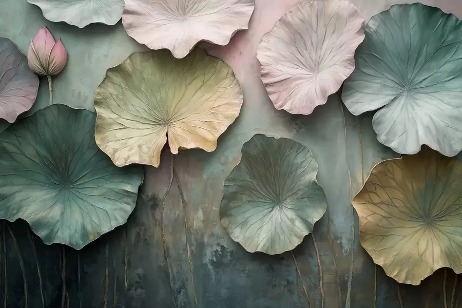fototapeter lotusblader i pastellstil med volumeffekt w02441