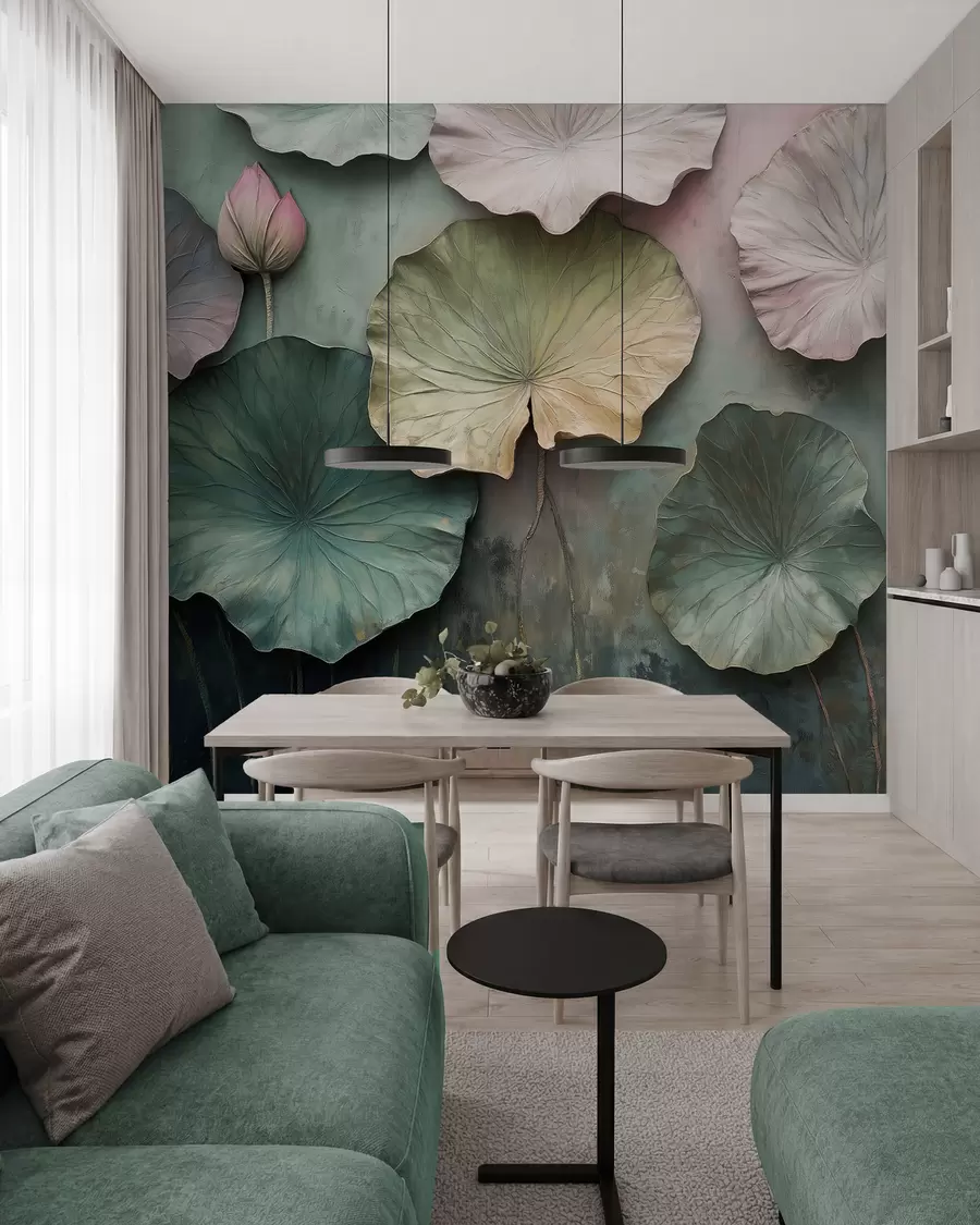 fototapeter lotusblader i pastellstil med volumeffekt w02441