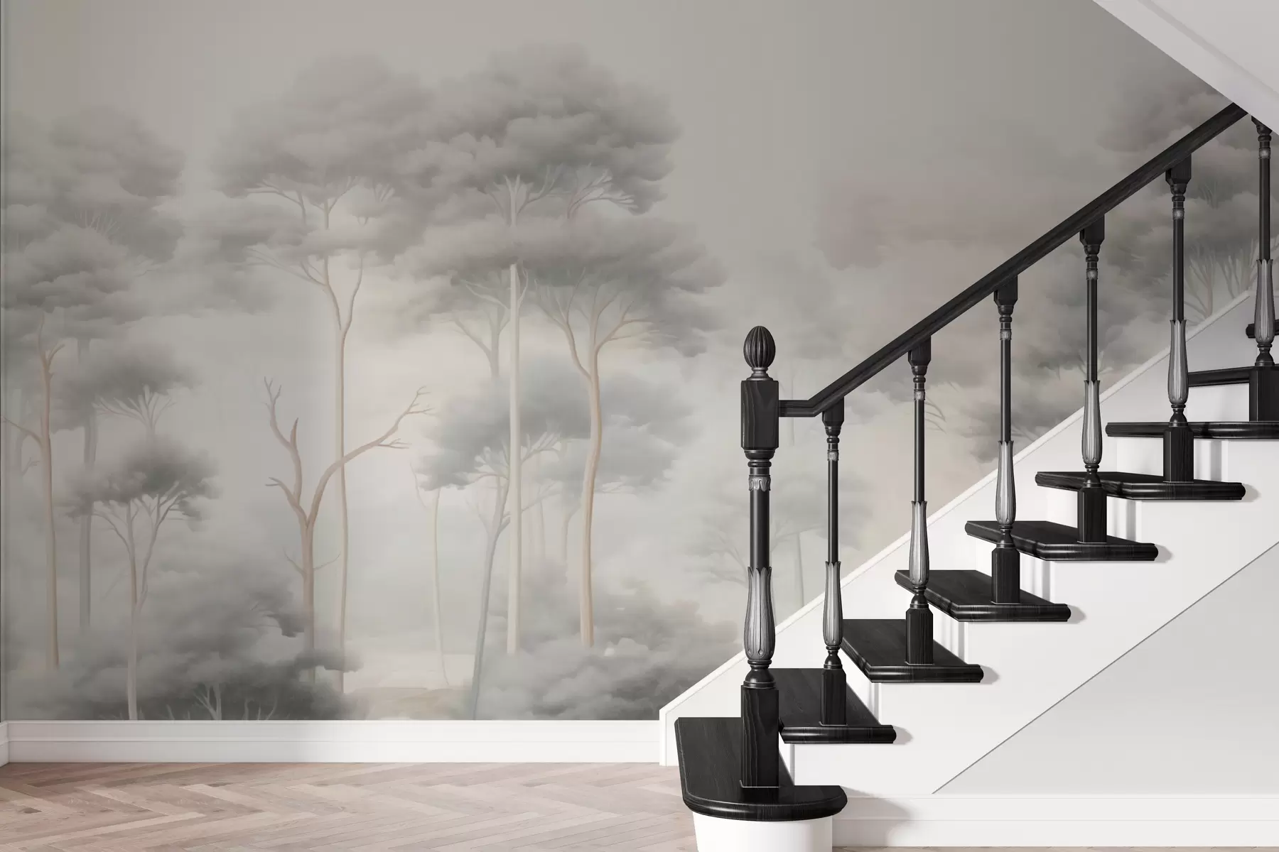 fototapeter Delikat tåkeskog med løse kroner w02448