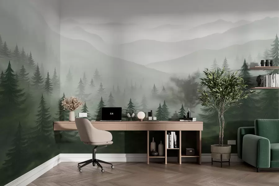 fototapeter Tåkegrønn skog w02450