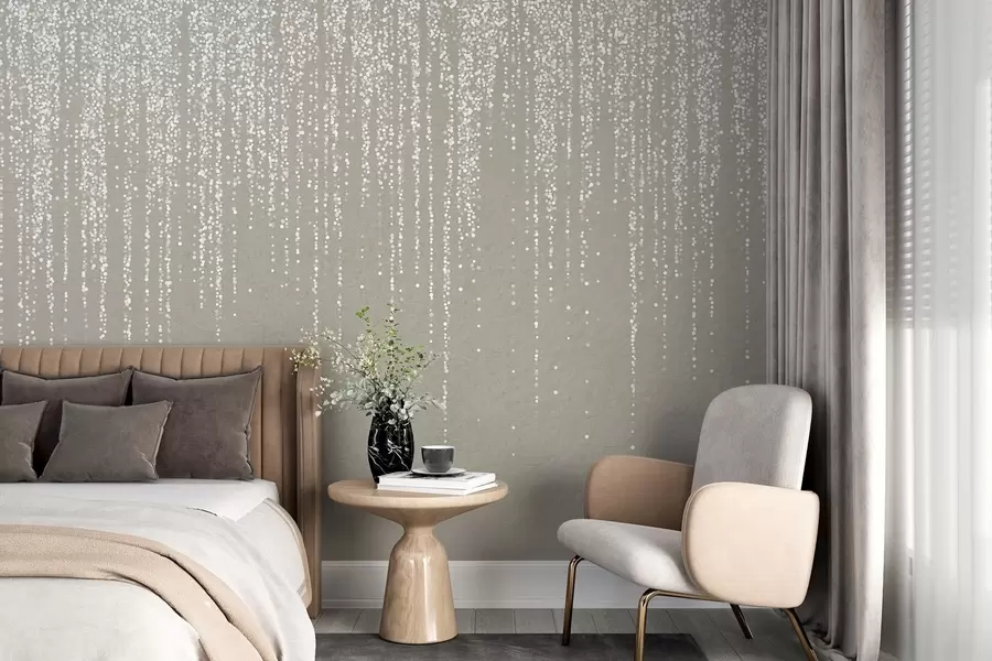 fototapeter Et vertikalt, elegant trykk av prikkete kranser på en beige teksturert bakgrunn, noe som skaper en følelse av dybde og bevegelse w08470