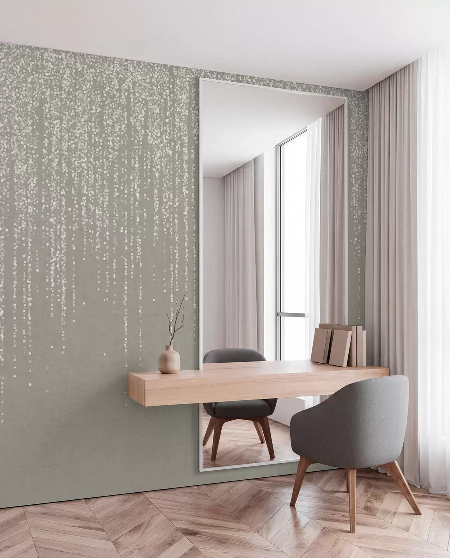 fototapeter Et vertikalt, elegant trykk av prikkete kranser på en beige teksturert bakgrunn, noe som skaper en følelse av dybde og bevegelse w08470
