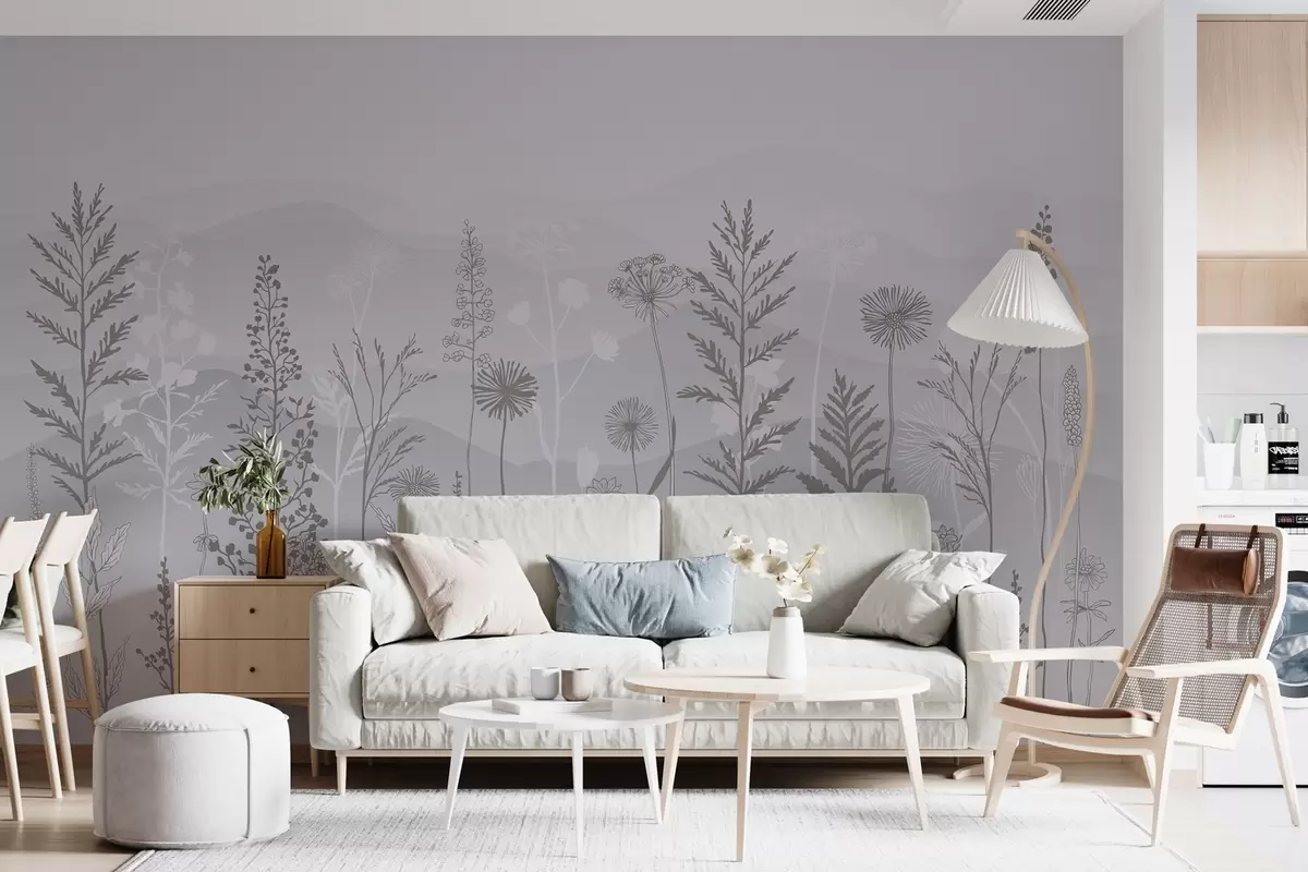 fototapeter tapet i øko-stil, villblomster i gråtoner w02443