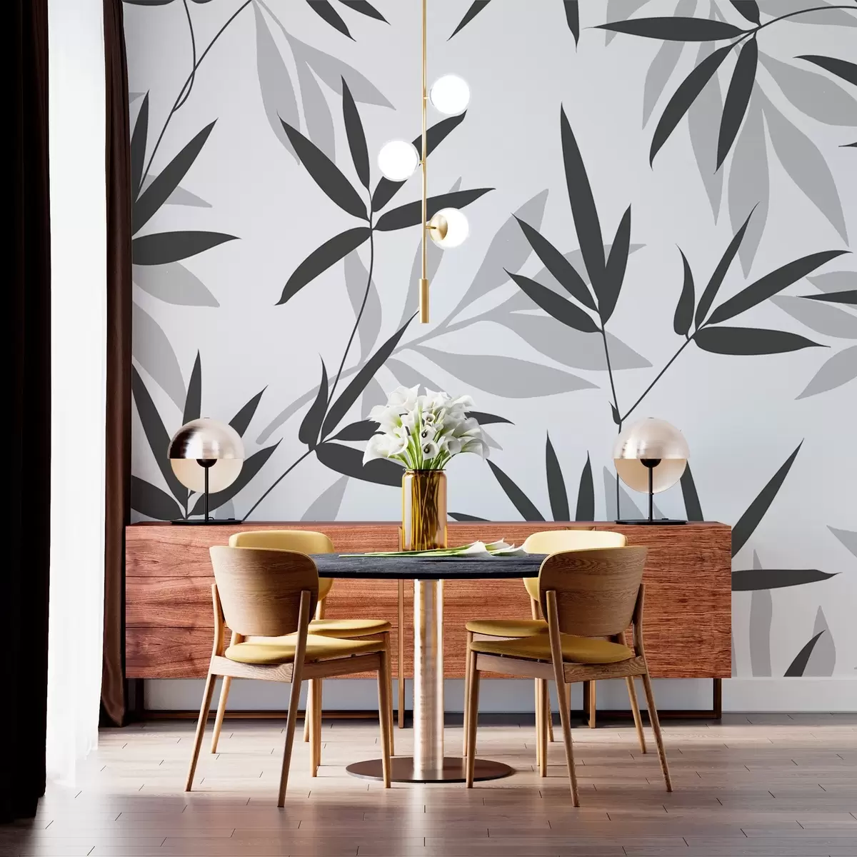 fototapeter Silhuetter av bambusblader w02460