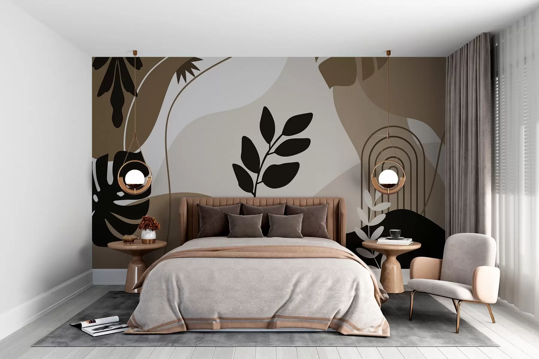 fototapeter Abstrakt mønster med silhuetter av blader w02462v1