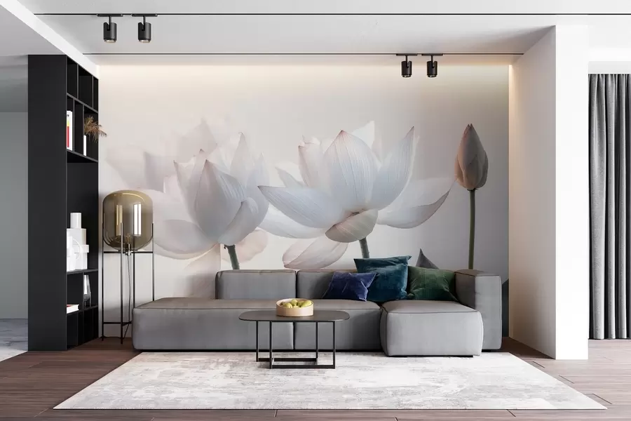 fototapeter Sarte lotusblomster med kronblader og blader w08488