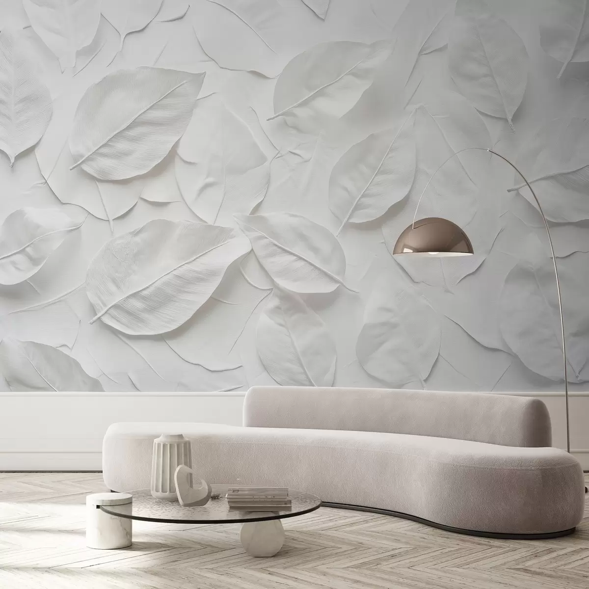 fototapeter Hvit blomsterabstraksjon av blader w08494