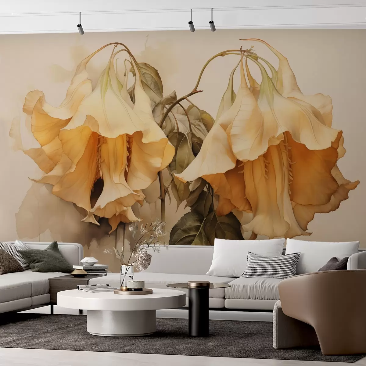 fototapeter Guloransje blomster imitasjon av akvarell w02467