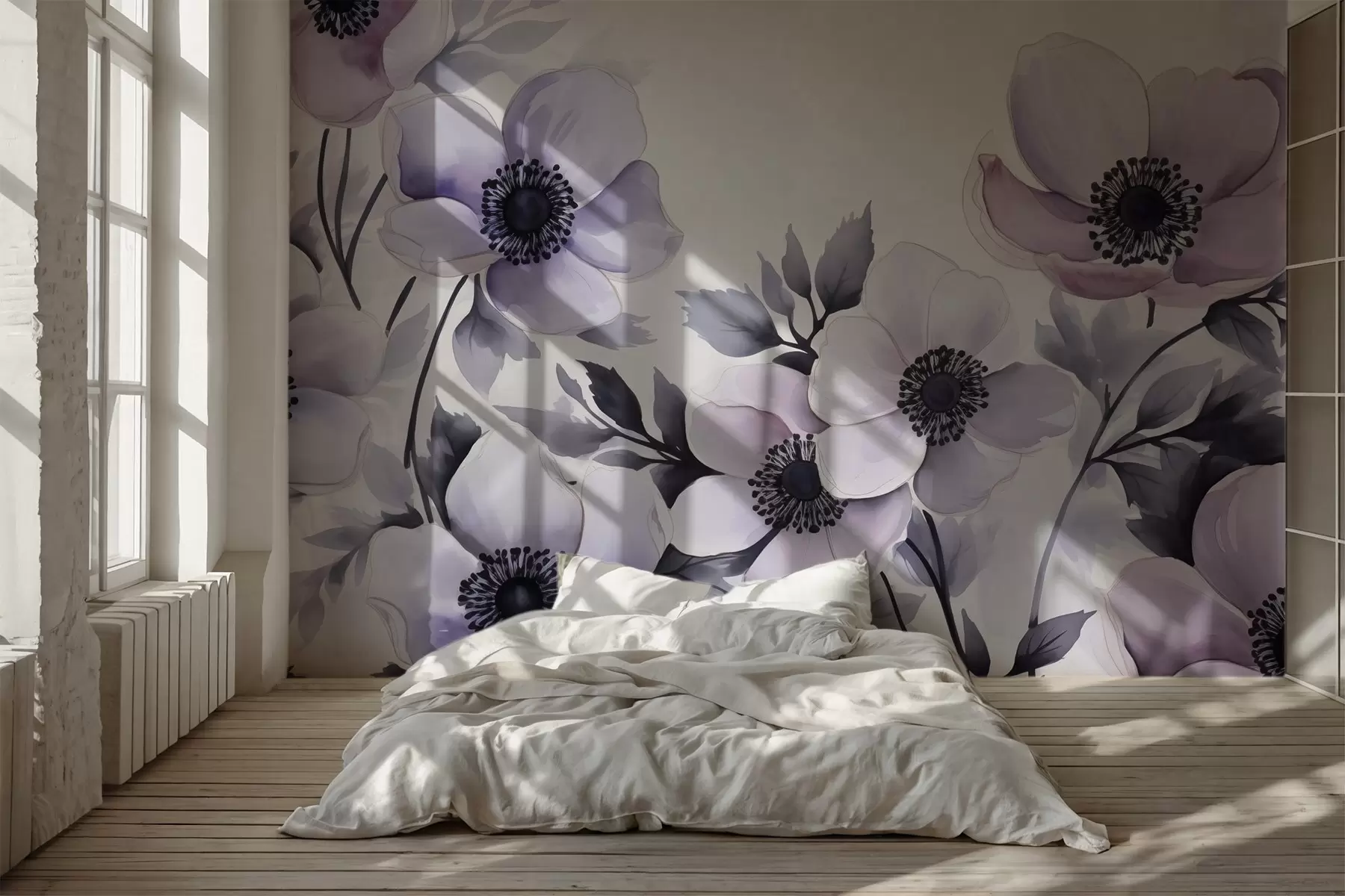 fototapeter Lilla fiolette blomster imitert akvarell w02494