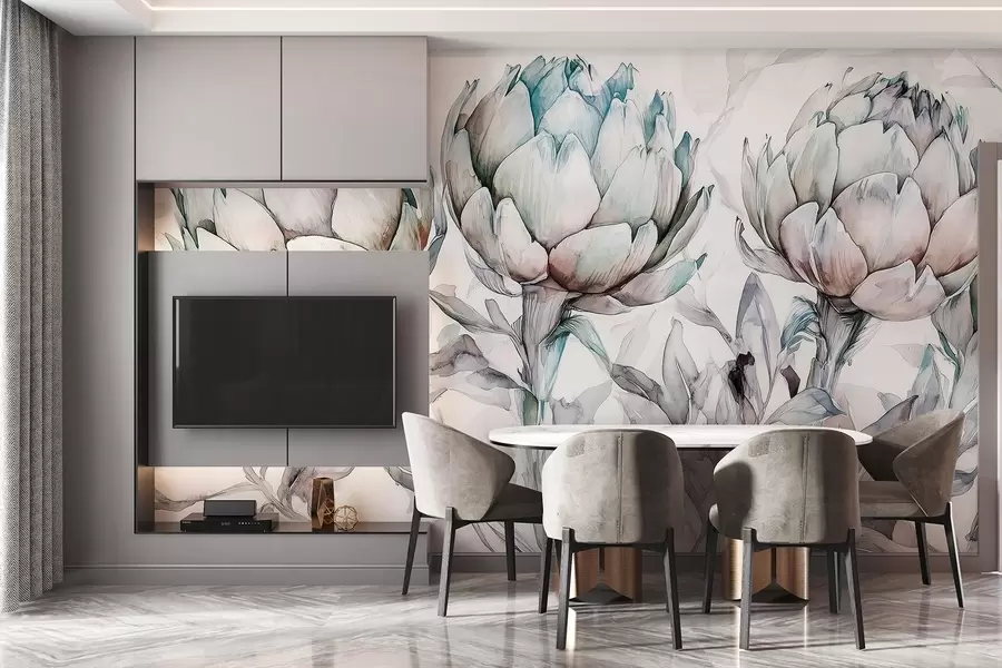 fototapeter Vakker tegning av artisjokker, akvarellstil, myke farger w02482v1